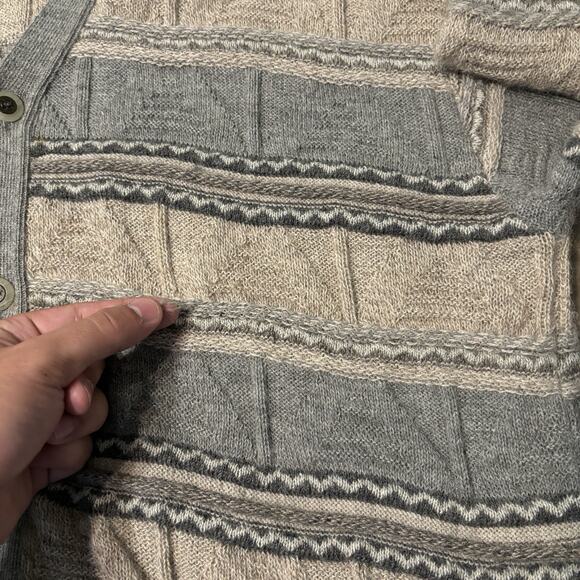 Alpaca 111 Cardigan Mens XL Brown 3D Knit 100% Alpaca Wool Sweater Cable - Picture 5 of 13